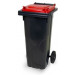 Kunststof afvalcontainer 80 liter, grijze romp, rode deksel, 70092-S29-21-1005-7860